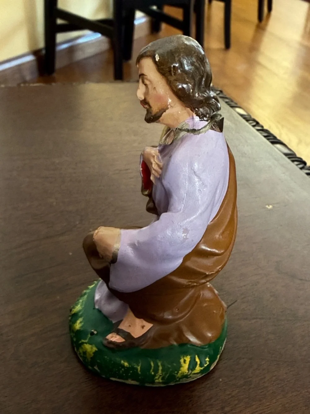Hand-Painted Paper Machete Nativity Figurines in Purple, Brown & Tan